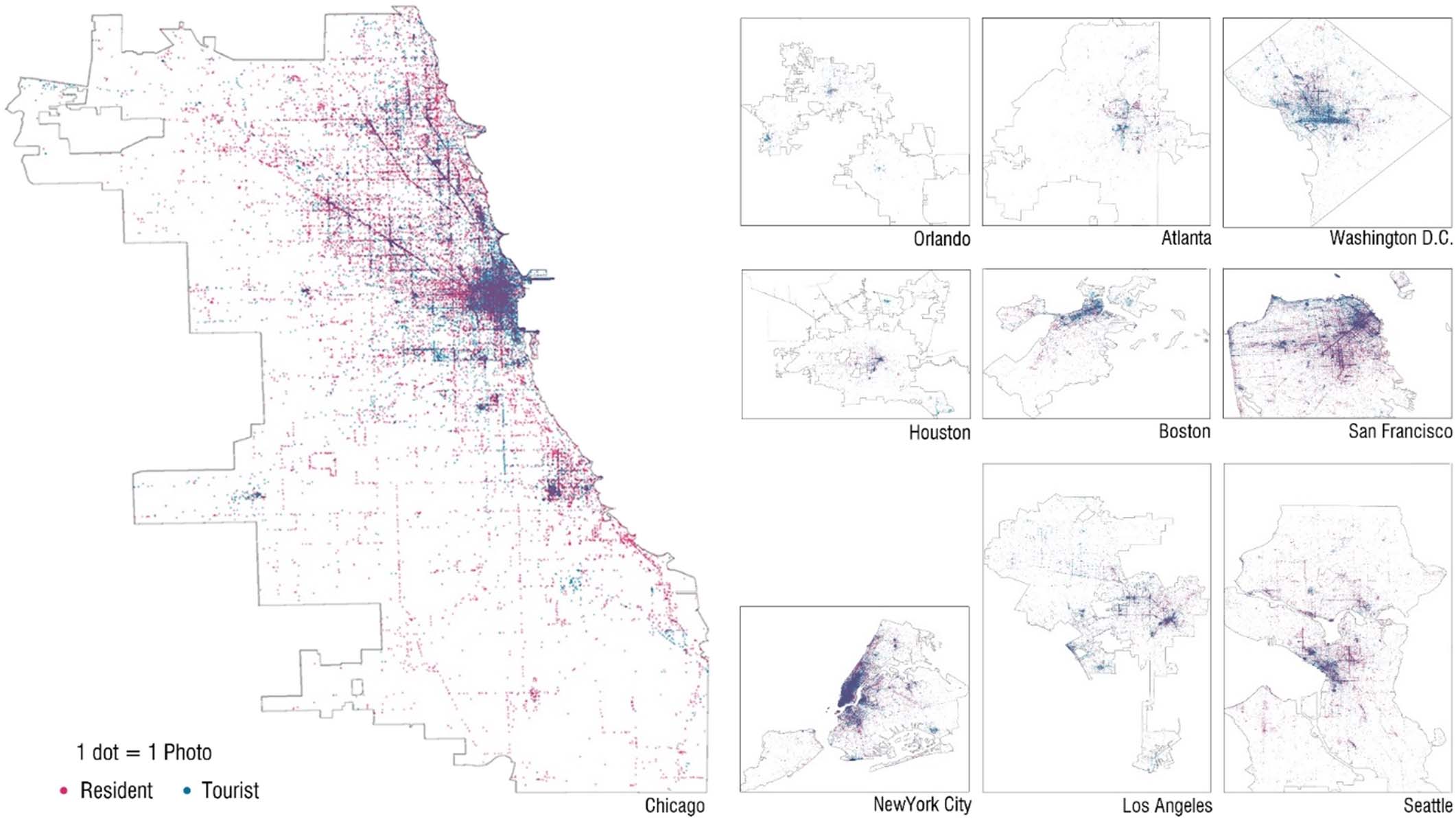 Figure 3: Distribution of residents' and tourists' destinations in Chicago