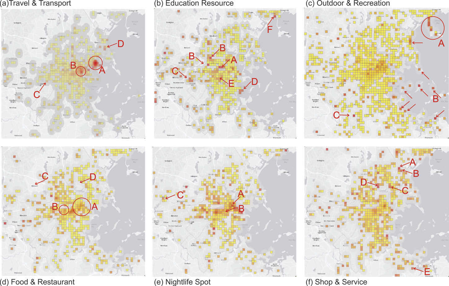 Spatial distribution of tweets in Boston