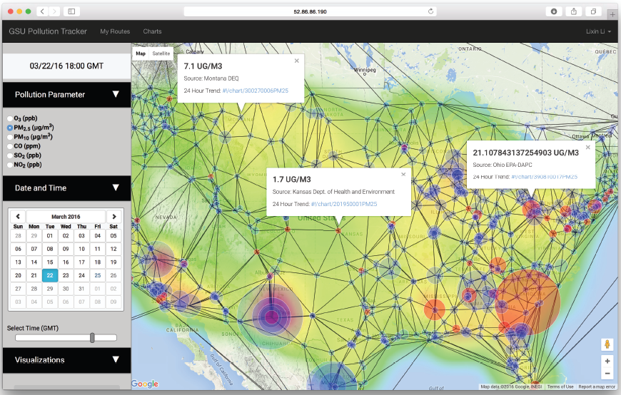 Web application. Rendering of PM2.5 concentrations across the contiguous U.S.