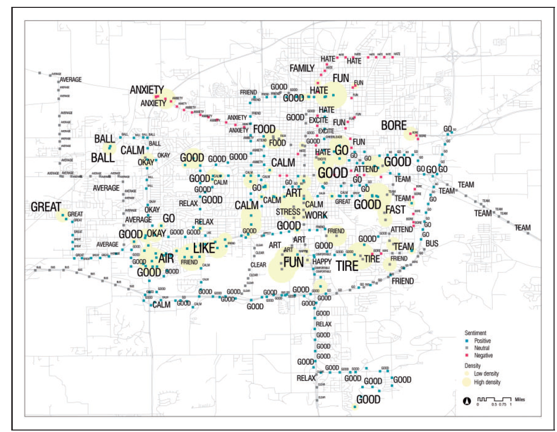 Figure 2: Georeferenced word-cloud of adolescents’ narratives, Springfield, IL