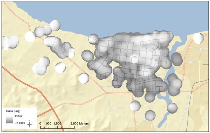 Kernel density maps showing clusters of play places and bad places