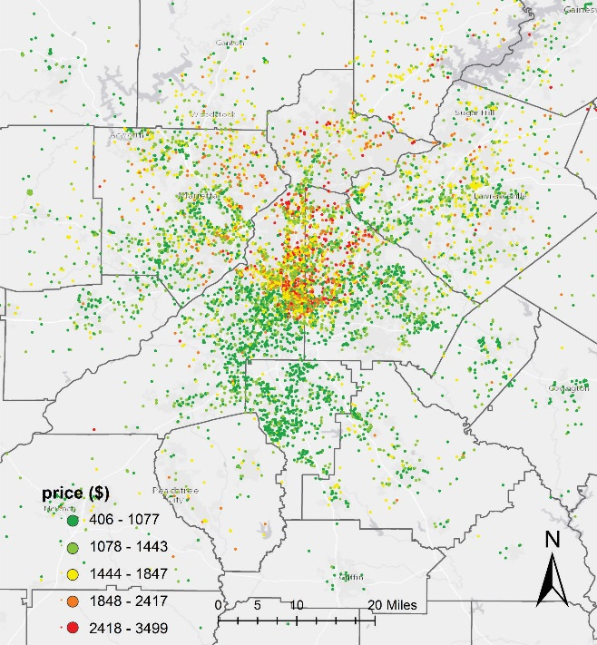 Visualization of rent predictions across Atlanta