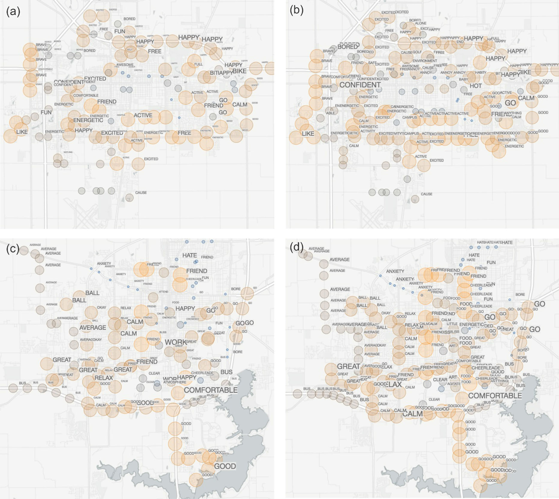 Figure 3: Aggregated word cloud map showing emotional patterns across a city