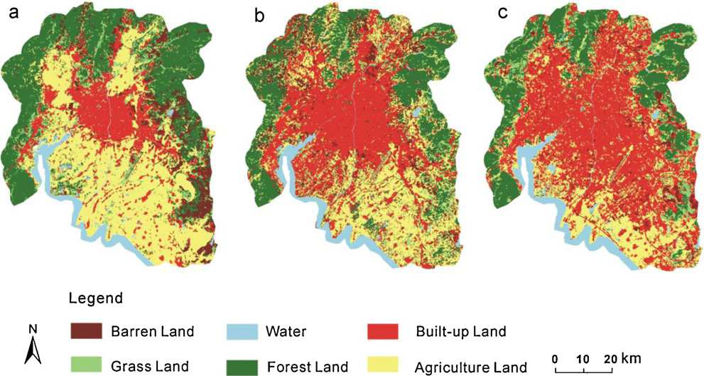 Land use maps of Kunming in 1992, 2000, and 2009